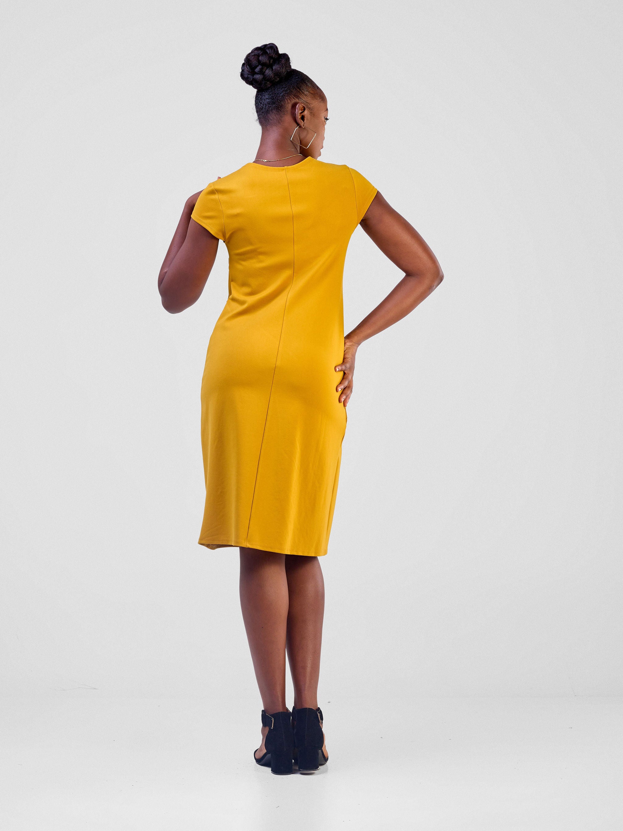 Vivo Fasi Cap Sleeve Asymmetrical Panel A-Line Dress - Mustard