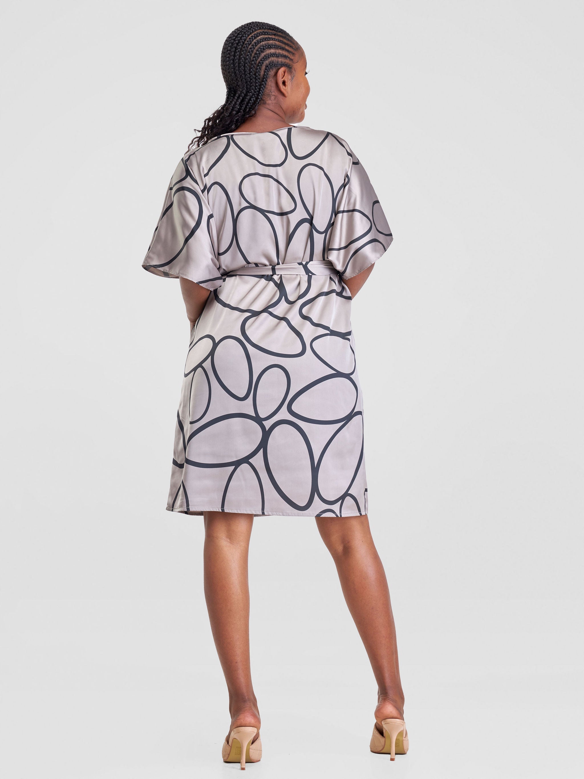 Vivo Hanabi Drop Shoulder Dress - Grey Koto Print