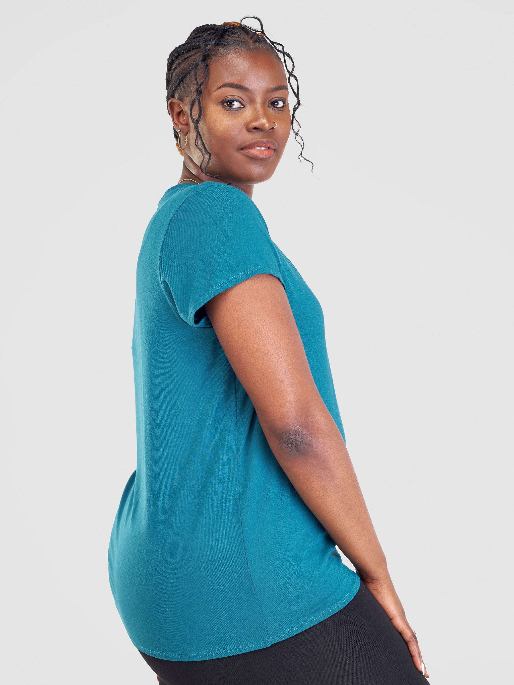 Vivo Basic V-neck Cap Sleeve Top - Teal