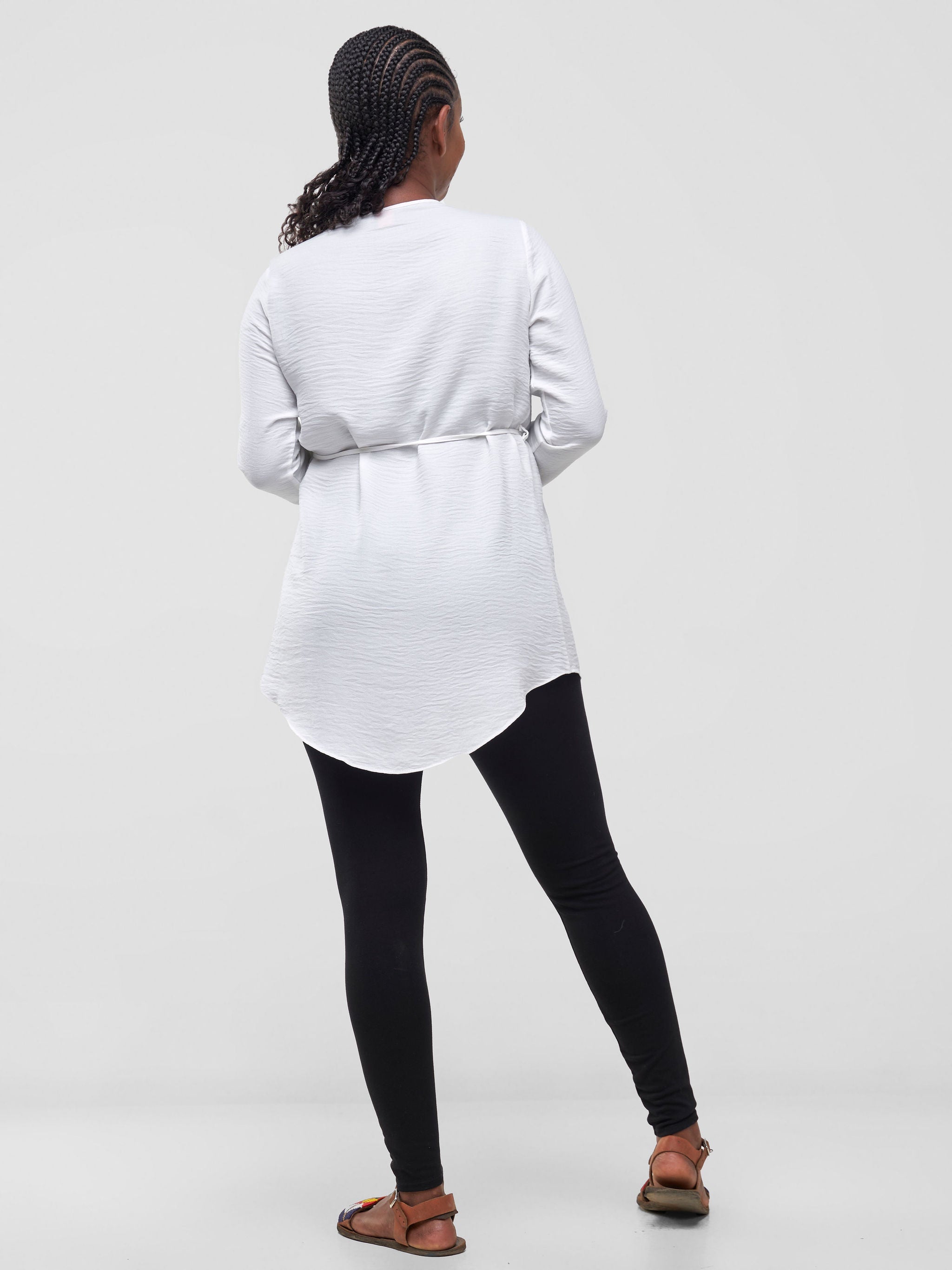 Vivo Tunu Long Sleeve Front Pleat Top - White