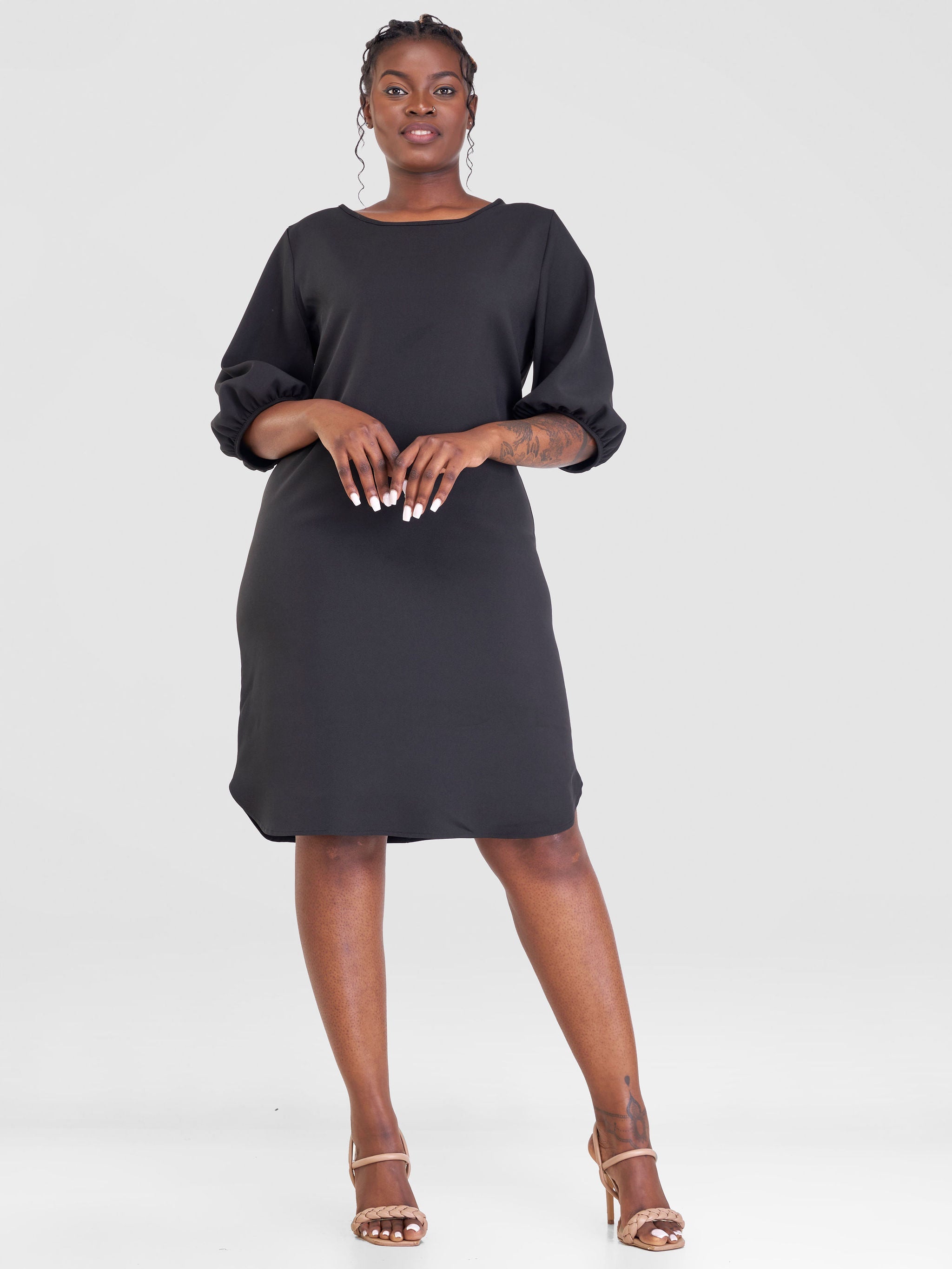 Vivo Sia 3/4 Bishop Sleeve Shift Dress (Petite) - Black