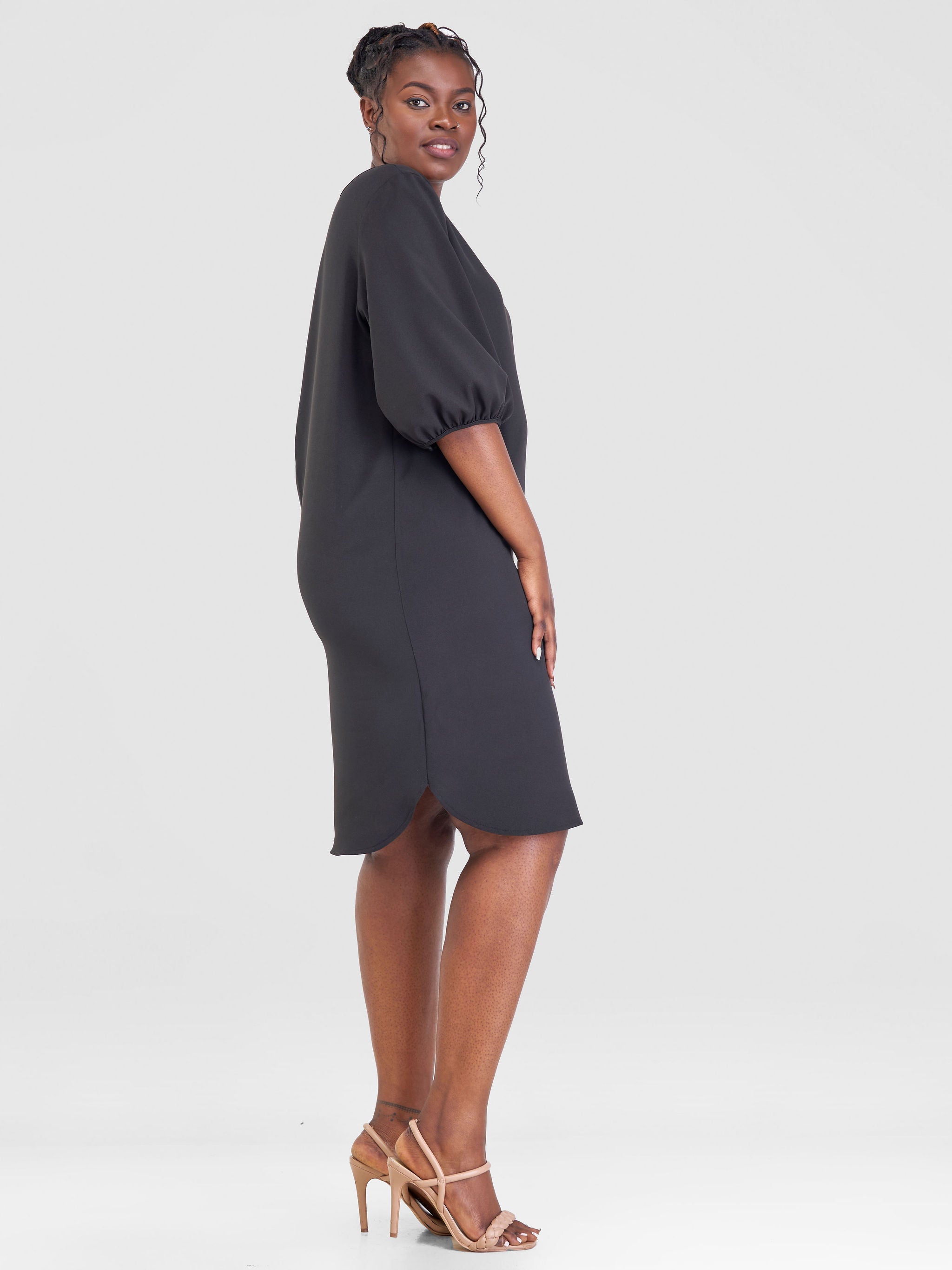 Vivo Sia 3/4 Bishop Sleeve Shift Dress (Petite) - Black