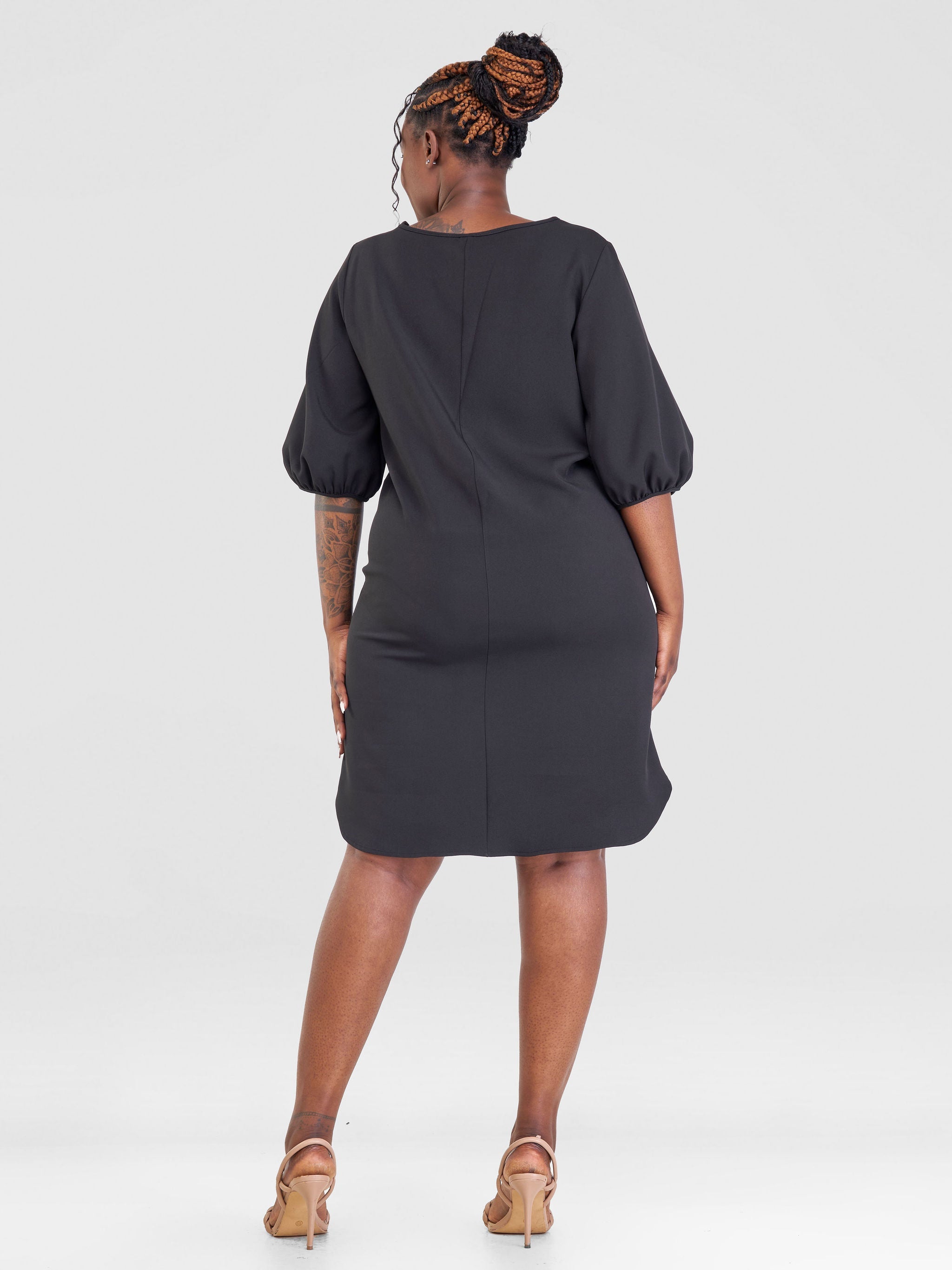 Vivo Sia 3/4 Bishop Sleeve Shift Dress (Petite) - Black