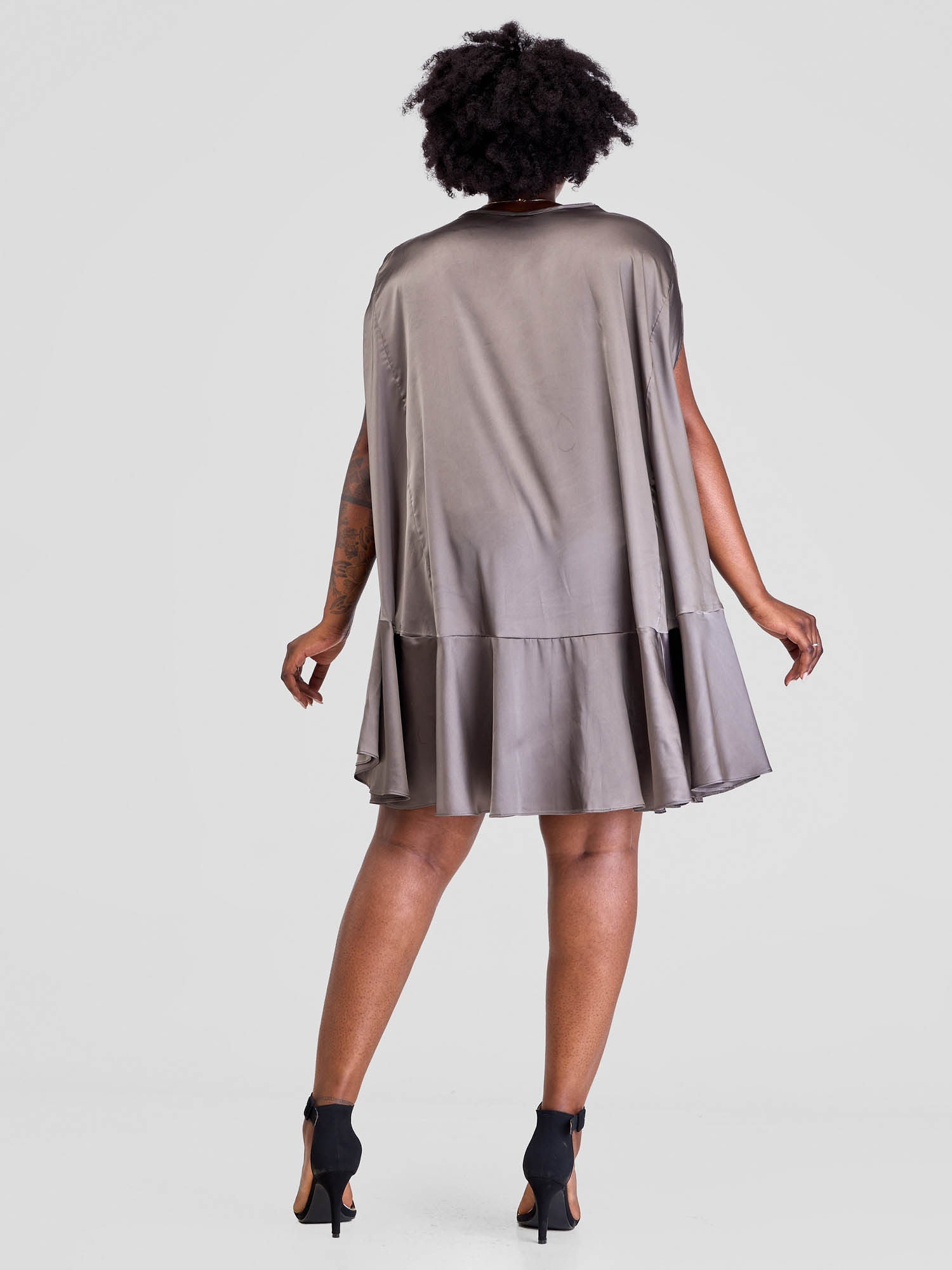 Vivo Thando Cape Knee Length Dress - Dark Grey