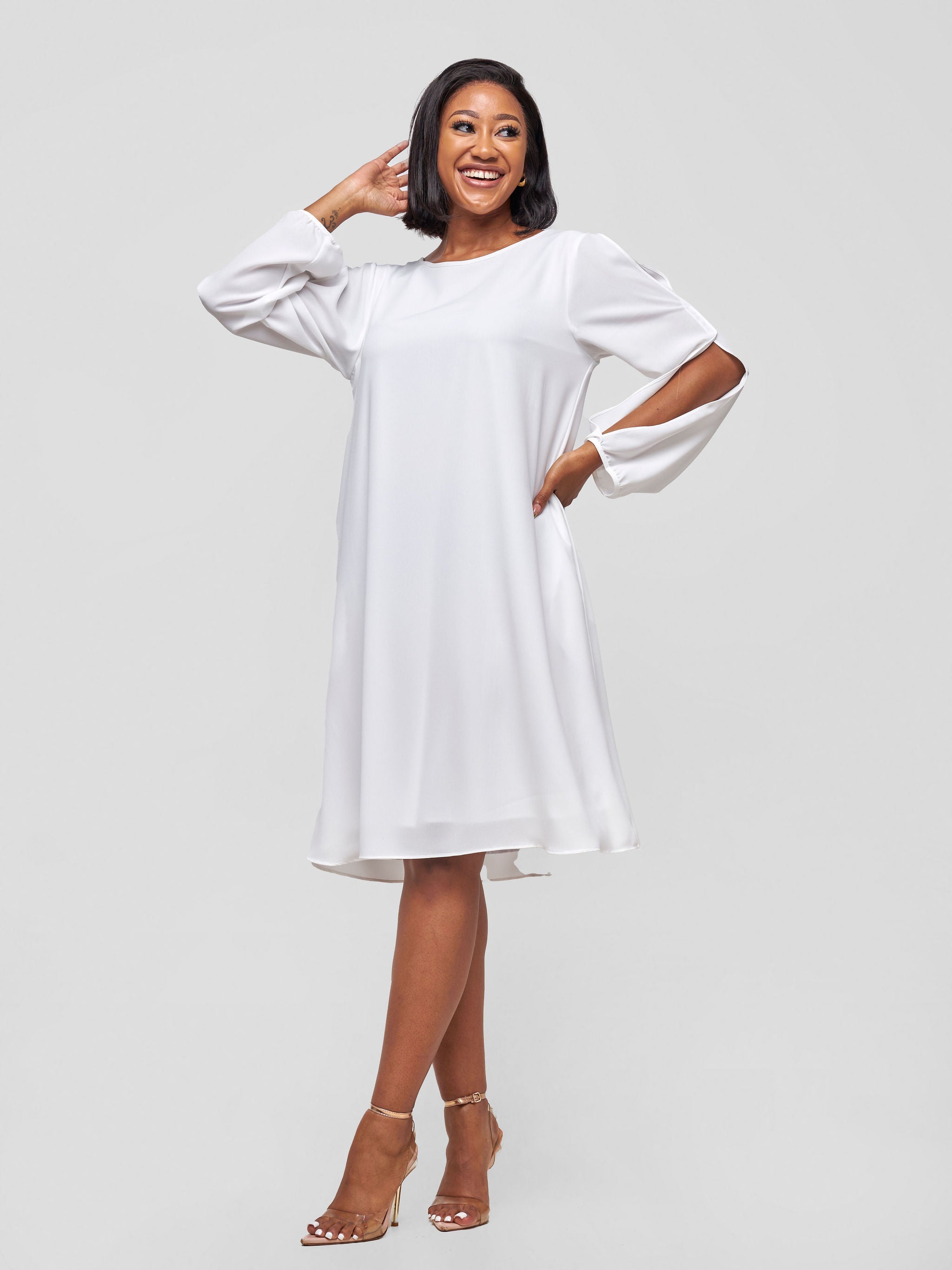 Vivo Lamu Knee Length Chiffon Dress - White