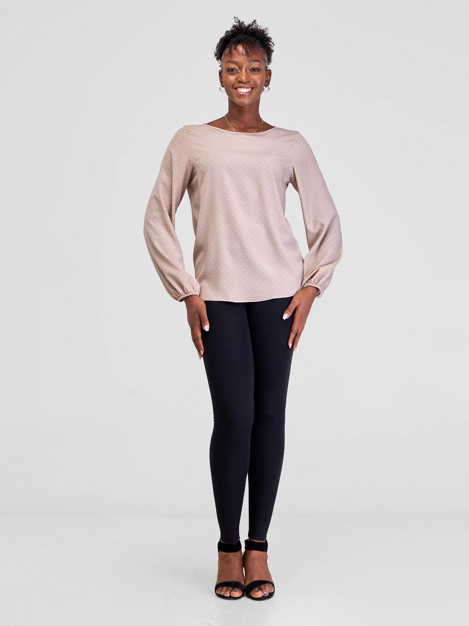 Vivo Basic Long Sleeved Bishop Top - Pink Polka