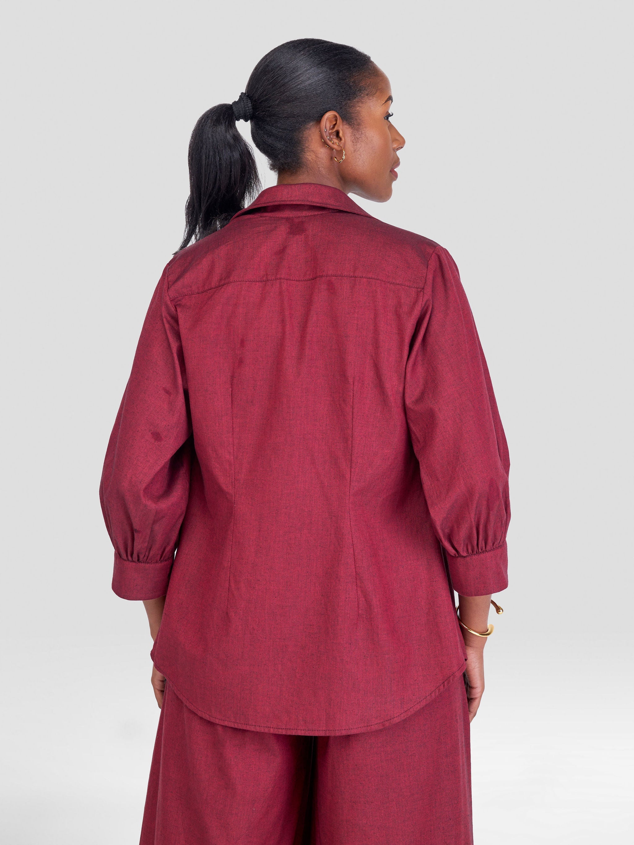 Safari Kikoy 3/4 Sleeve Shirt - Maroon