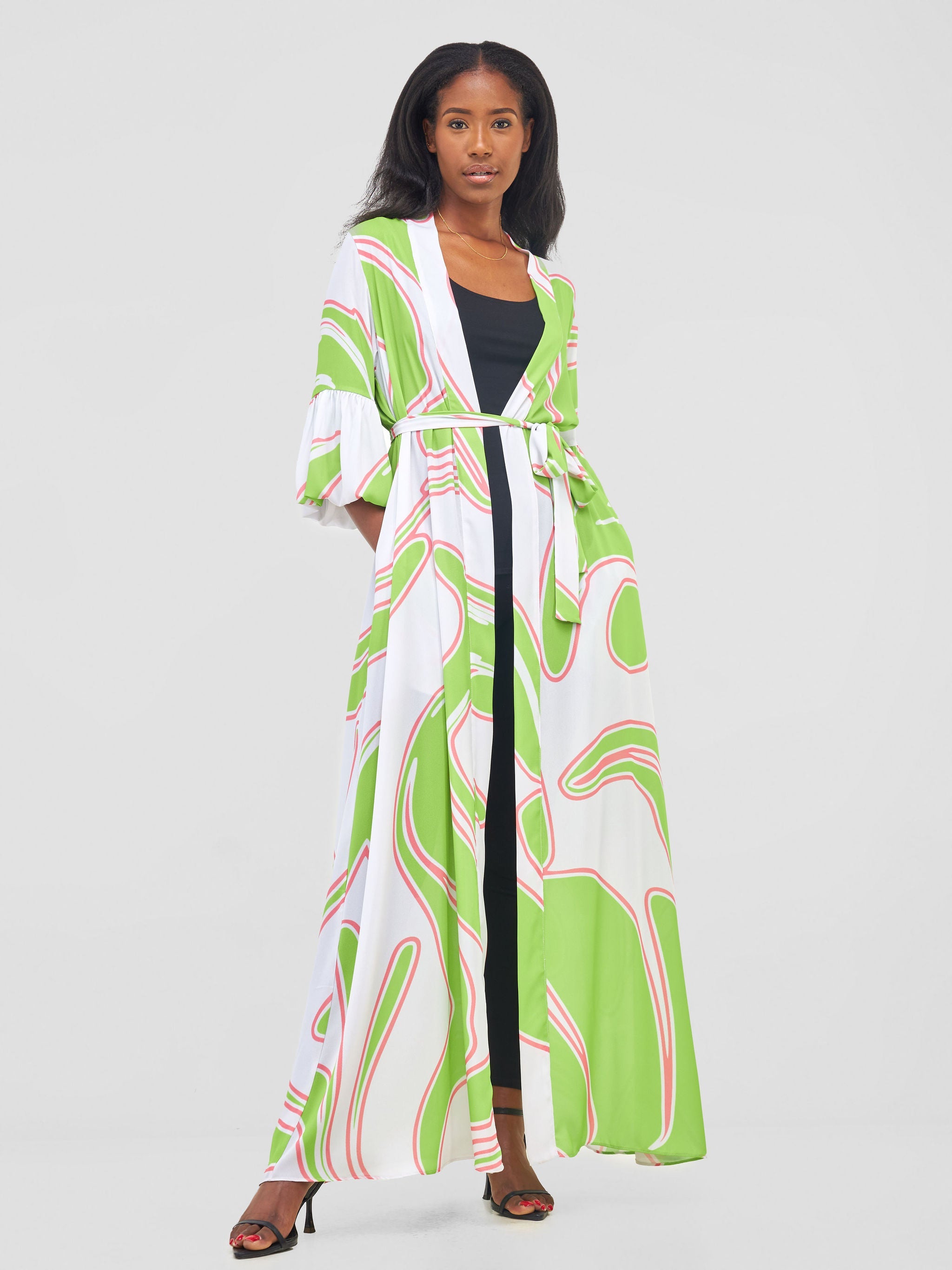 Vivo Sanyu Maxi Kimono - Lime Green / White Zazi Print