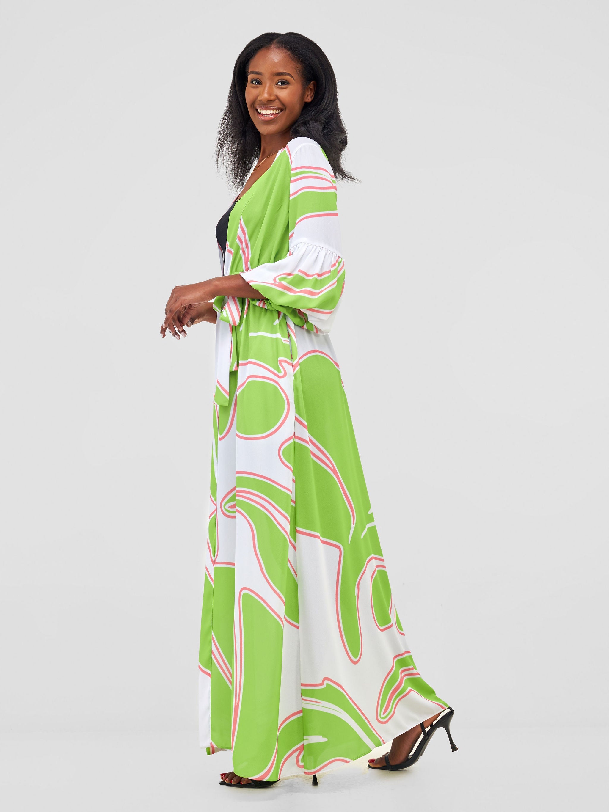 Vivo Sanyu Maxi Kimono - Lime Green / White Zazi Print