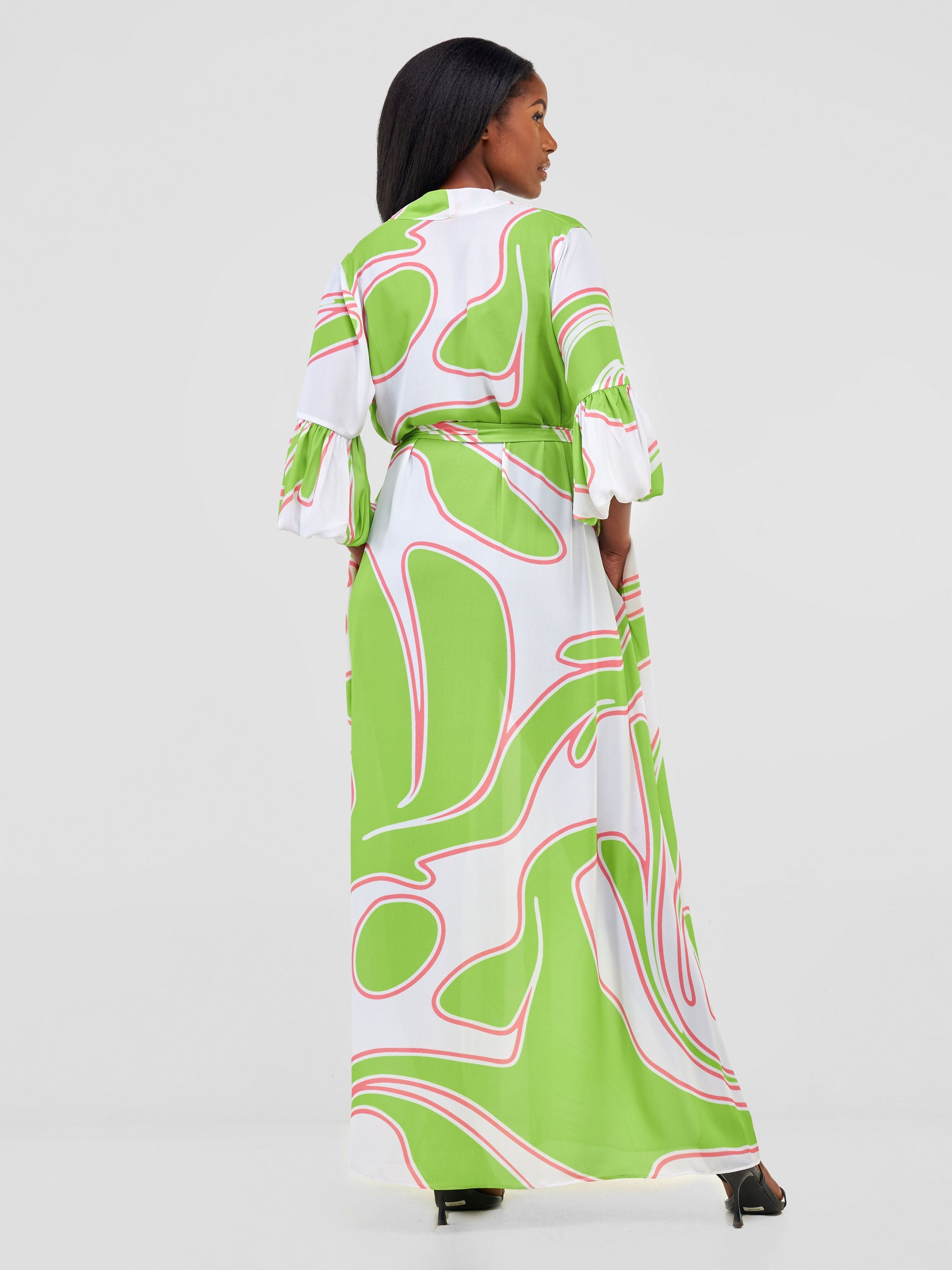 Vivo Sanyu Maxi Kimono - Lime Green / White Zazi Print