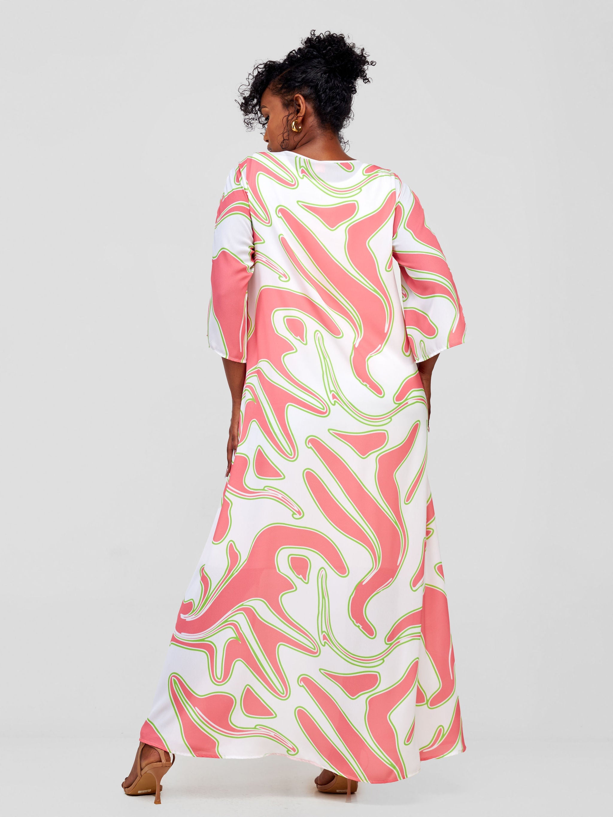 Vivo Sanyu Overlap Maxi Cover Up Top - Pink / White Zazi Print