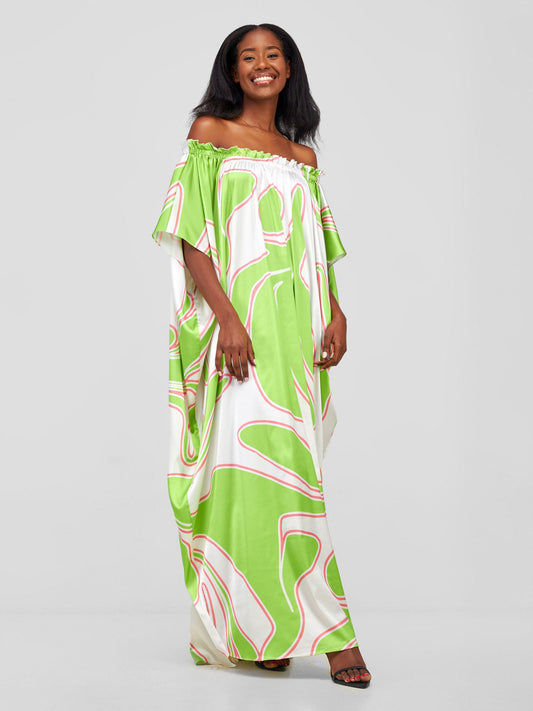 Vivo Sanyu Maxi Tent Dress - Lime Green / White Zazi Print