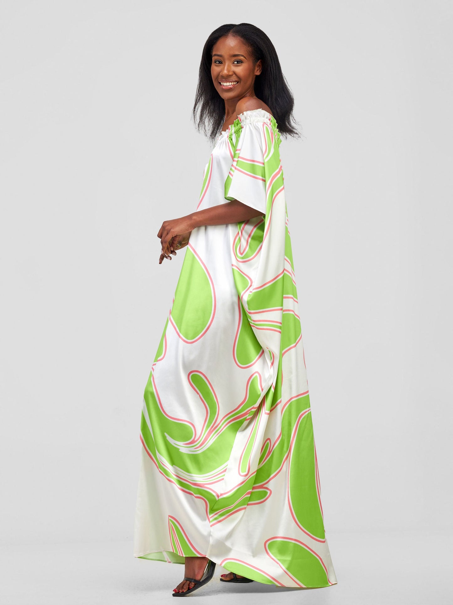 Vivo Sanyu Maxi Tent Dress - Lime Green / White Zazi Print