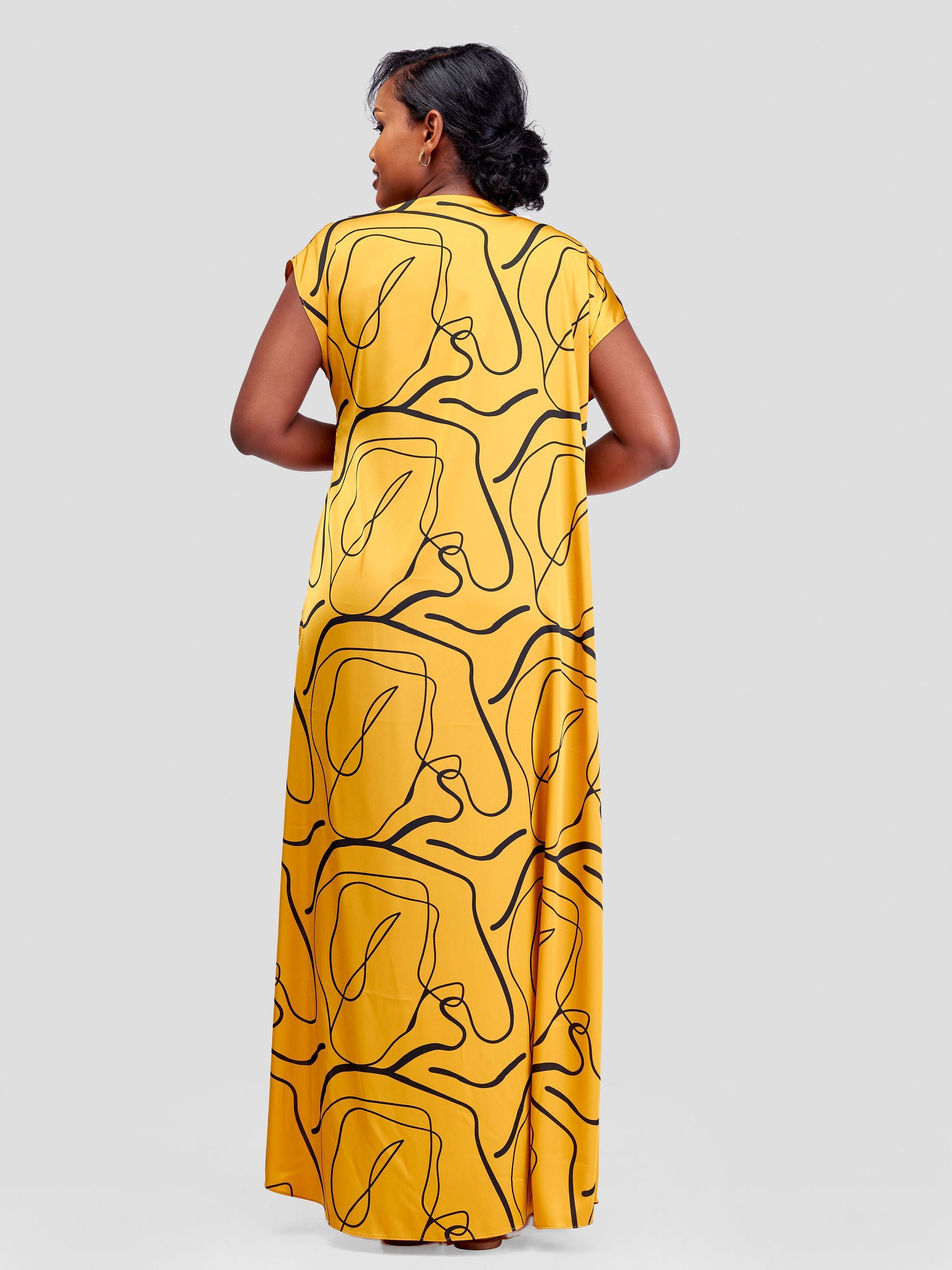 Vivo Sawari Drop Shoulder Maxi Kimono - Mustard / Black Print