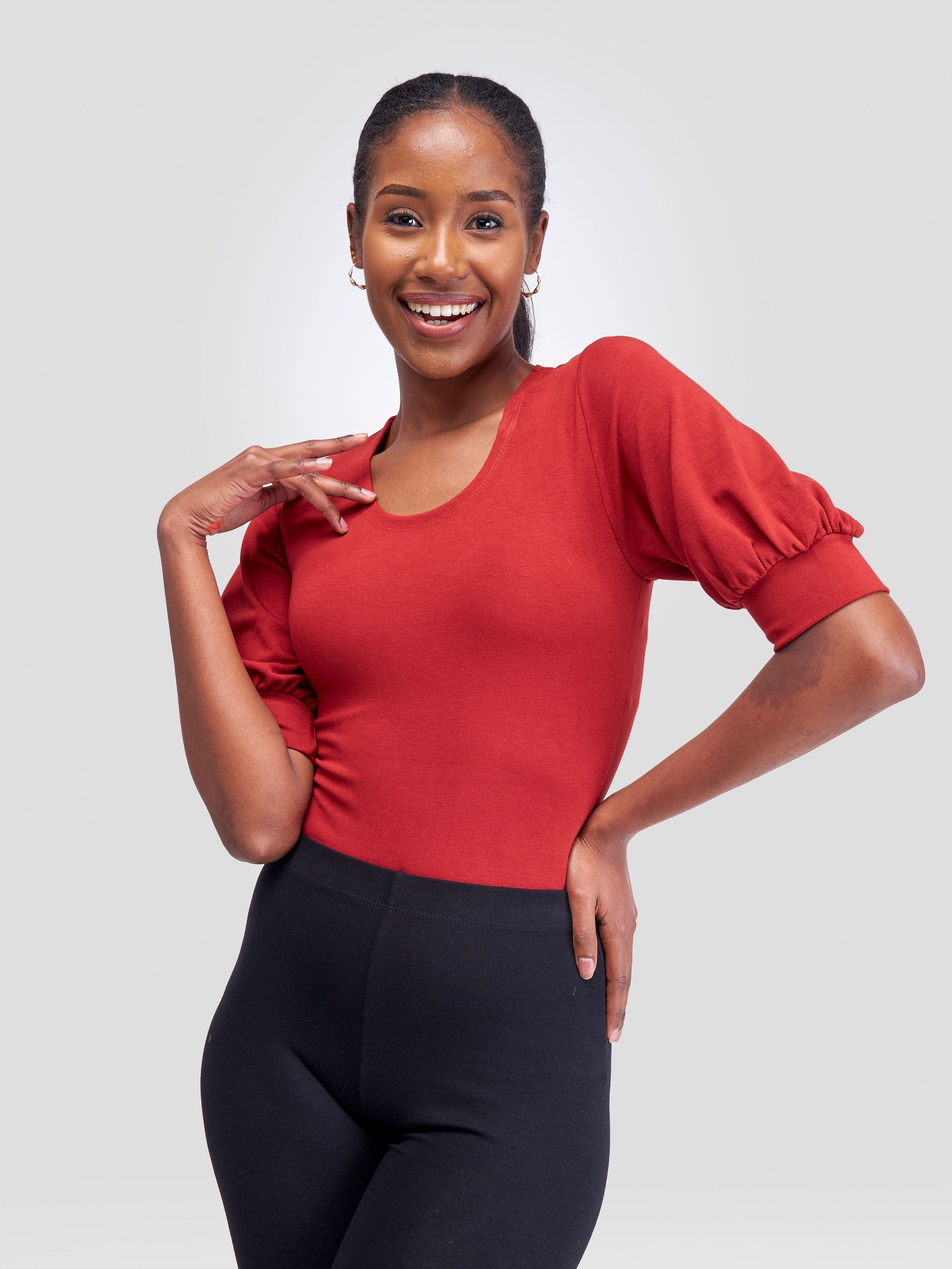 Vivo Tana Puff Sleeve Bodysuit - Rust