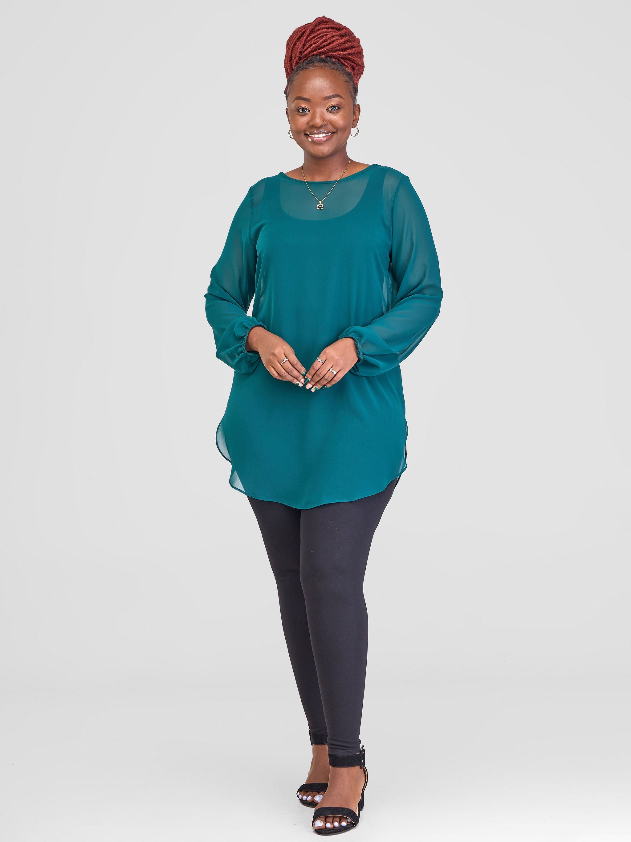 Vivo Basic Tsavo Scalloped Chiffon Top - Dark Green