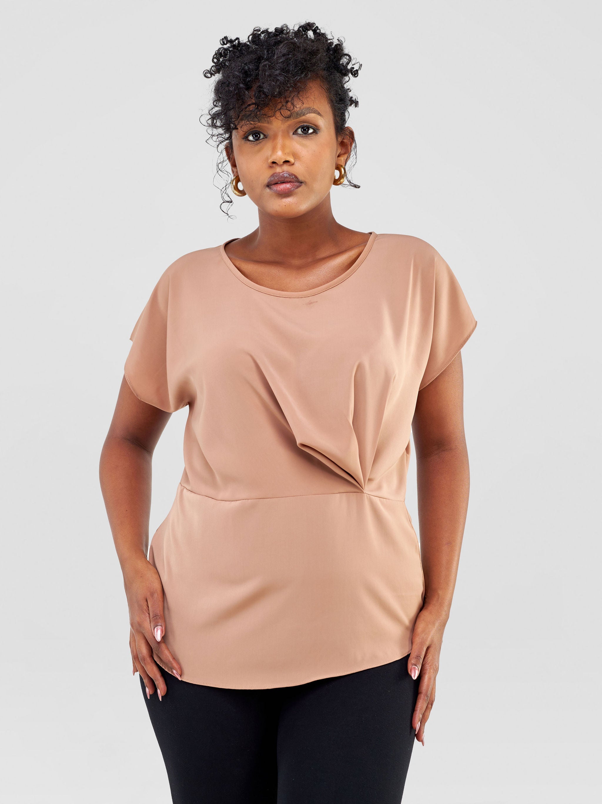 Vivo Zaria Waist Cowl Top - Taupe