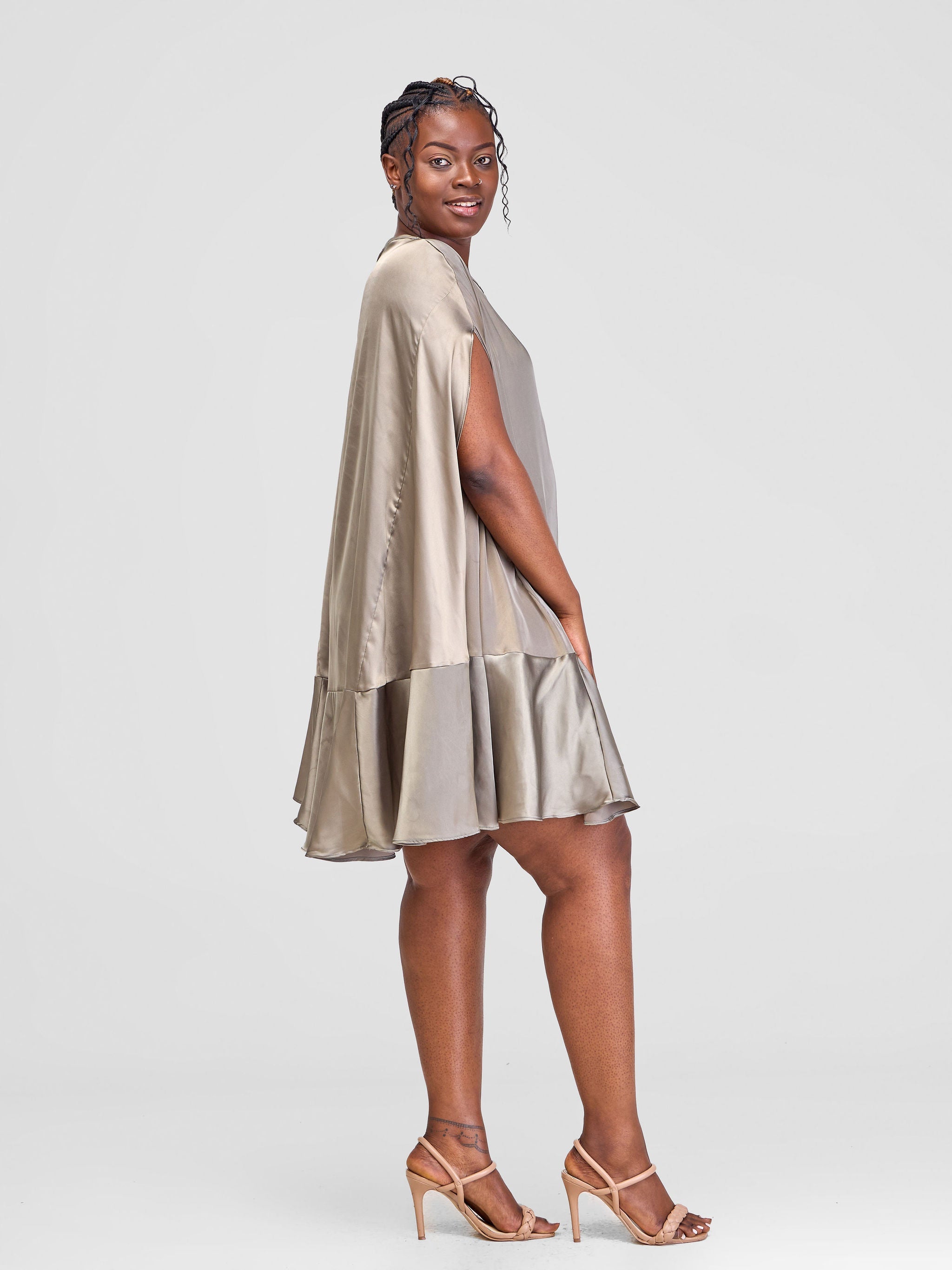 Vivo Thando Cape Knee Length Dress - Grey