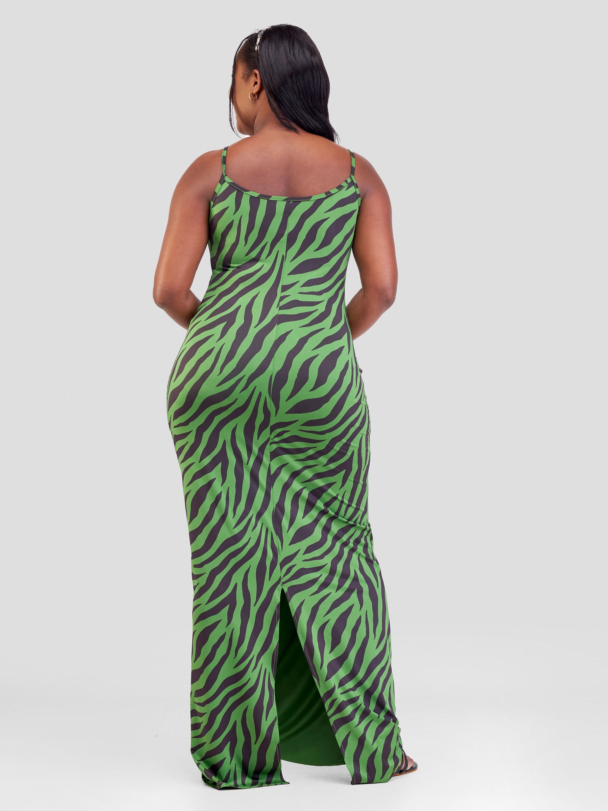 Vivo Sarabi Slip Dress- Green / Brown Milia Print