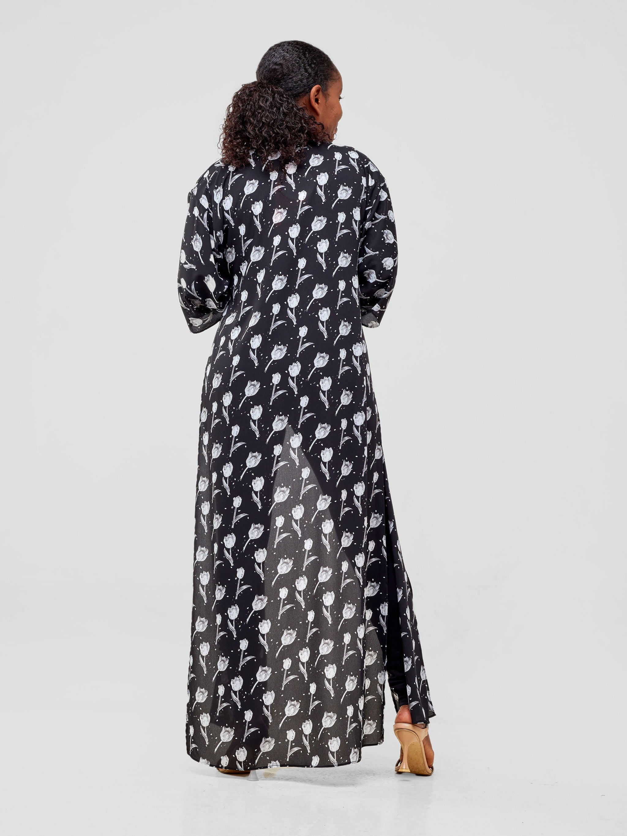 Vivo Maisha High Slit Kimono - Black / White Print