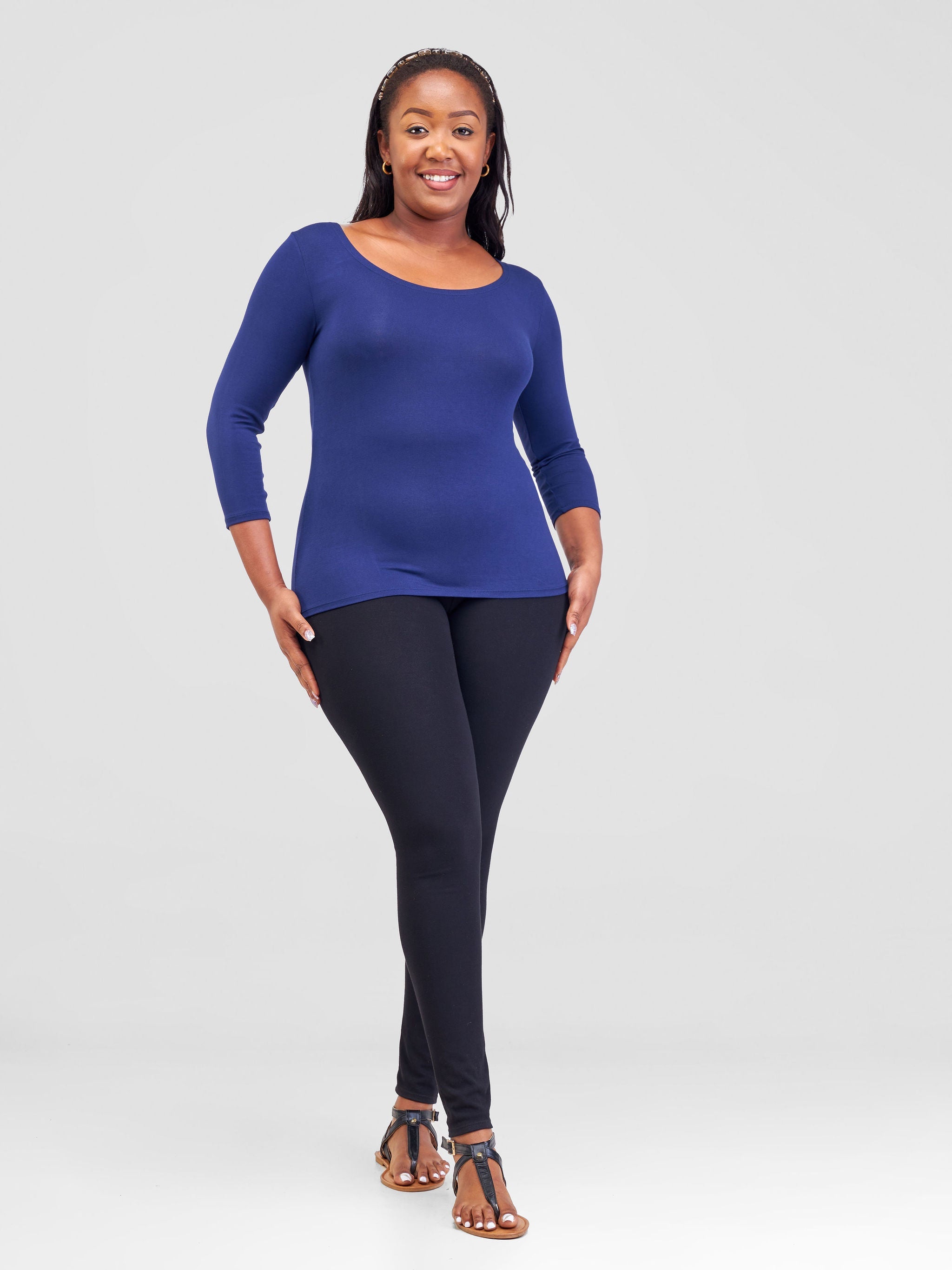 Vivo Basic 3/4 Sleeve Top - Navy Blue