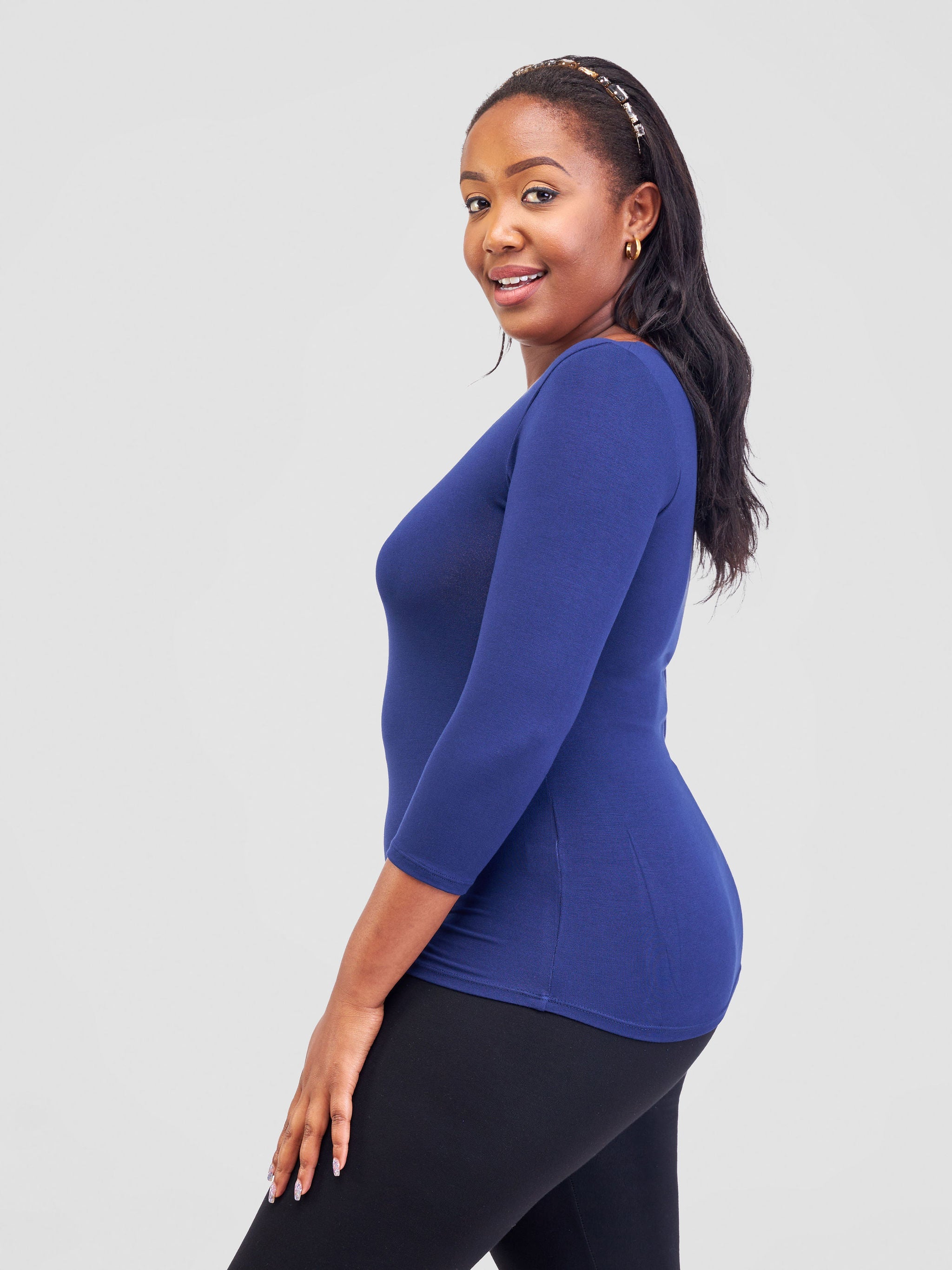 Vivo Basic 3/4 Sleeve Top - Navy Blue