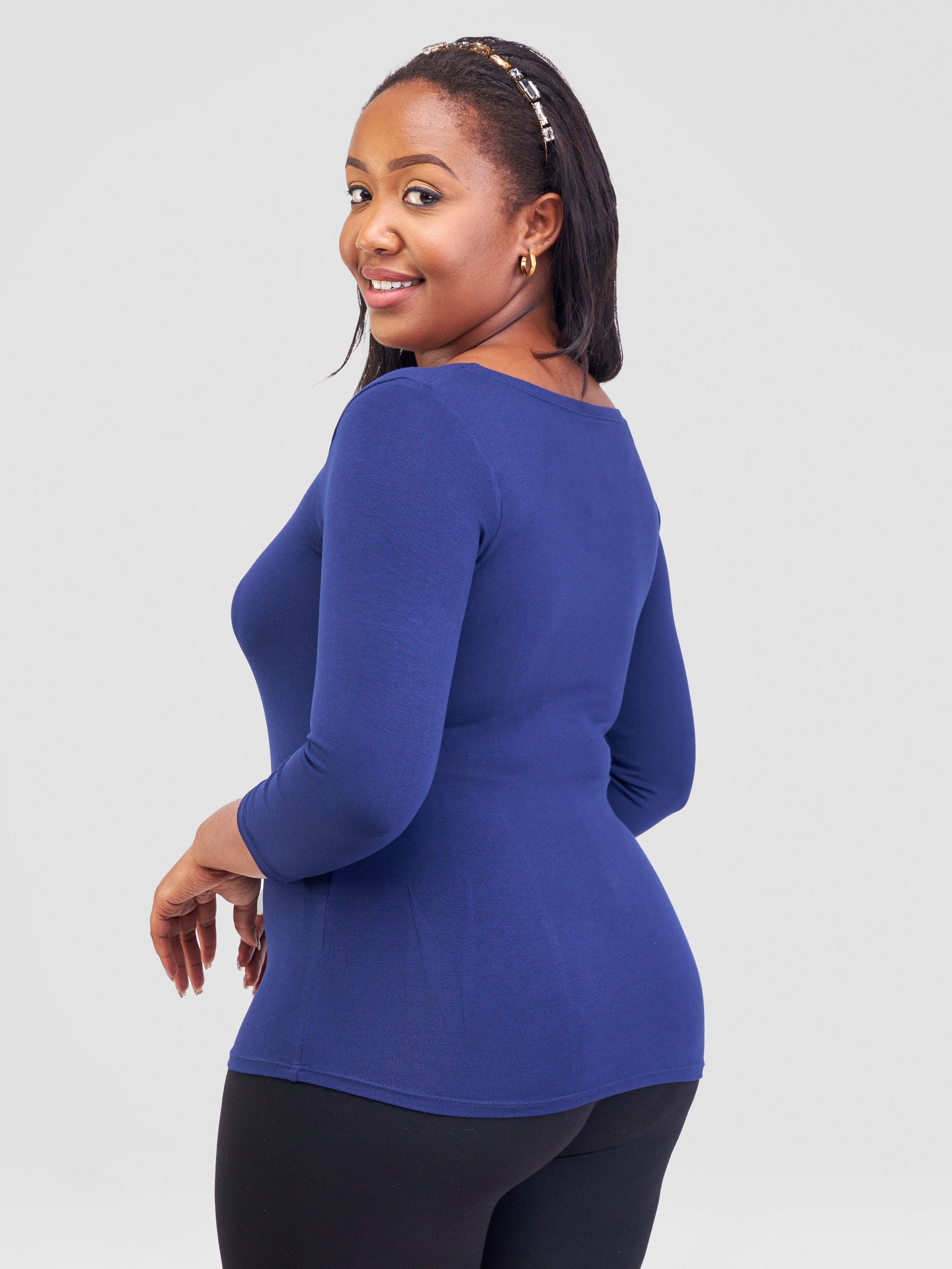 Vivo Basic 3/4 Sleeve Top - Navy Blue