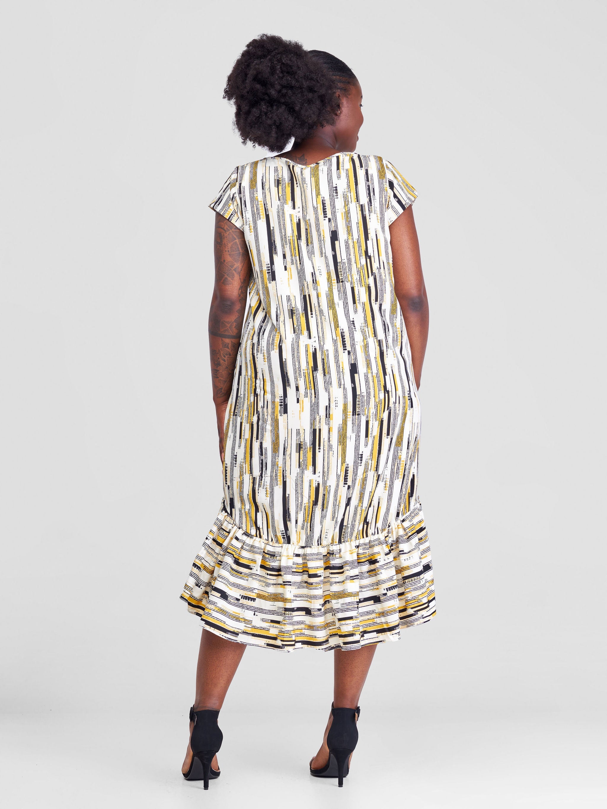 Vivo Ayana Cap Sleeve High Low Tent Dress - Mustard Print