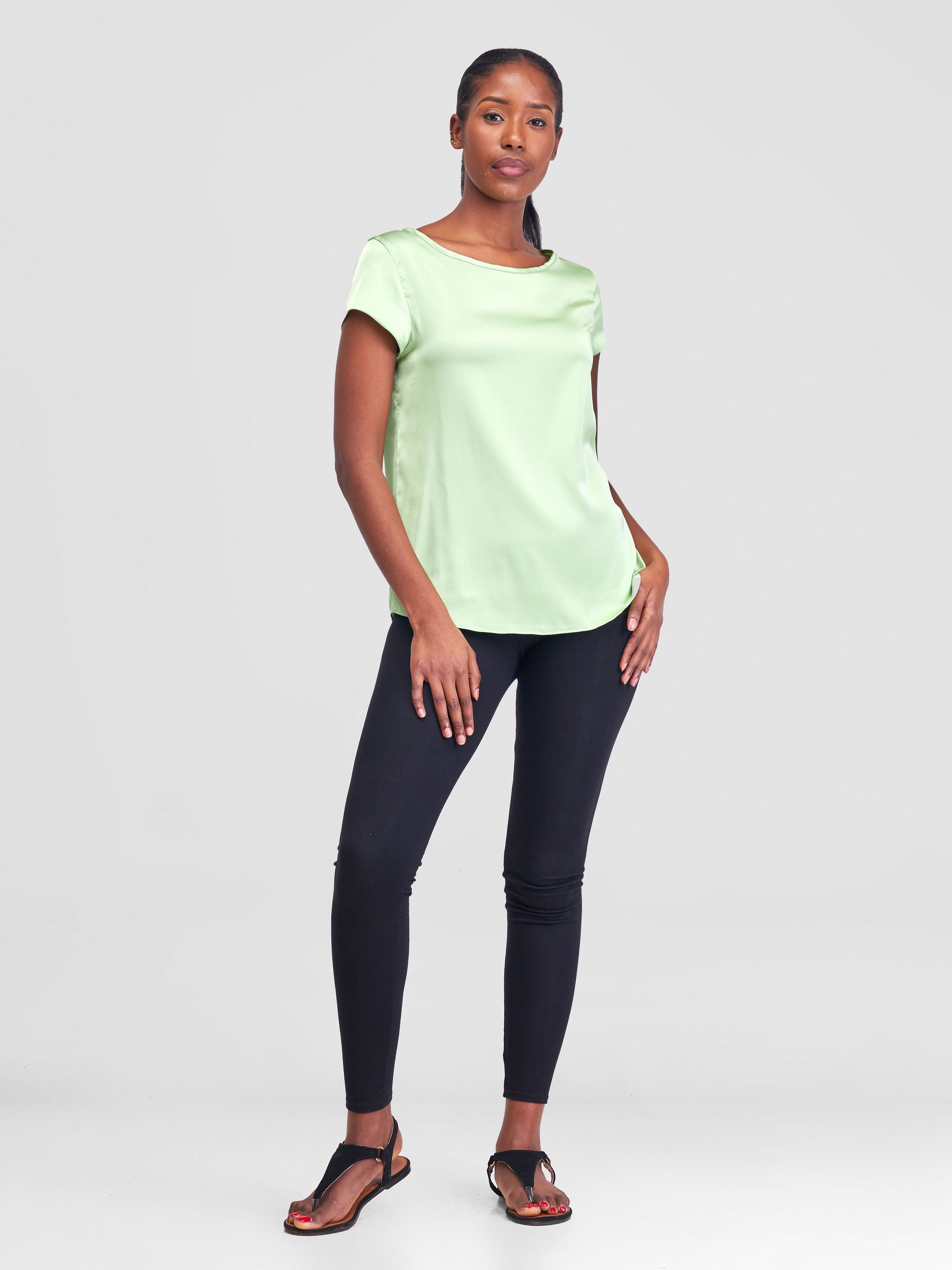 Vivo Basic Satin Cap Sleeve Top -Lime Green