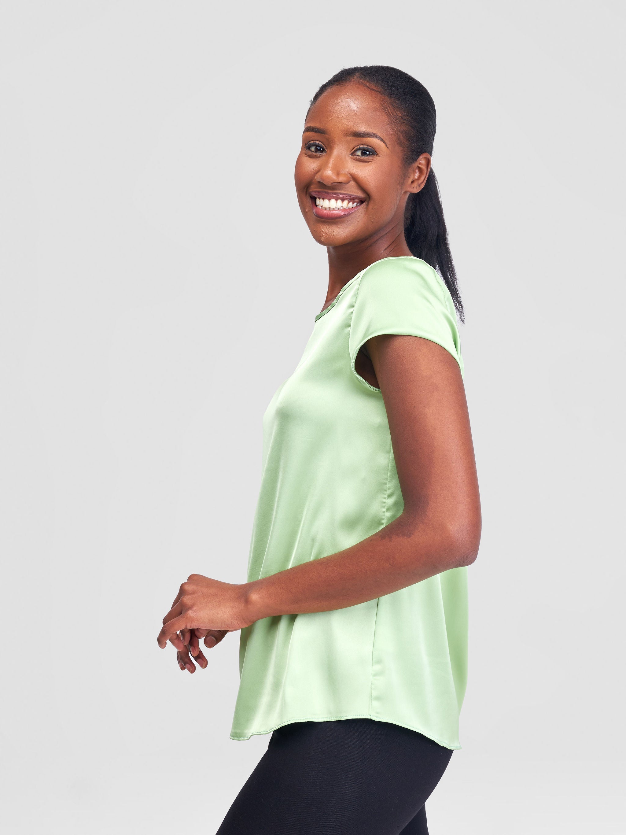 Vivo Basic Satin Cap Sleeve Top -Lime Green