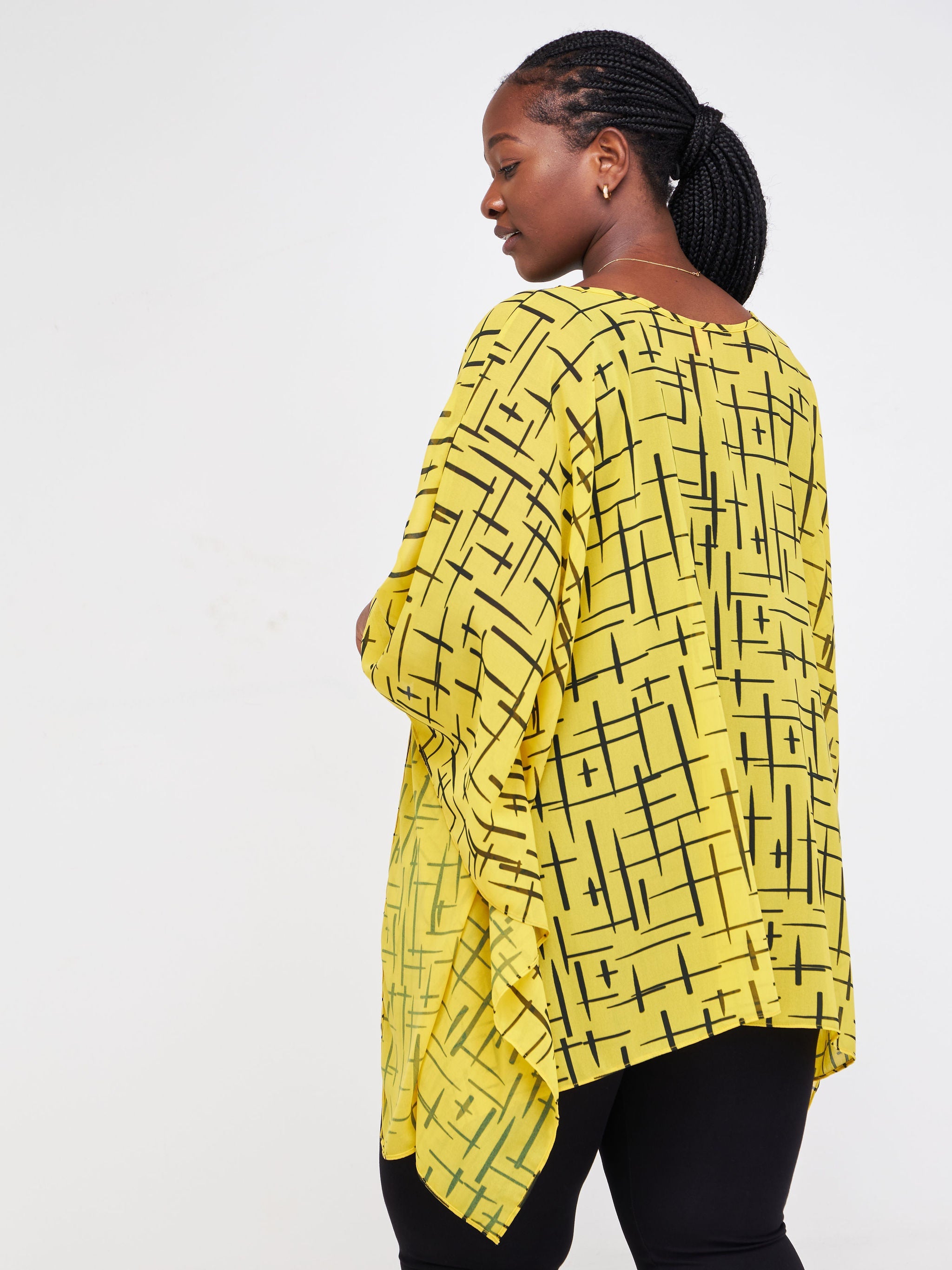 Vivo Sierra Tunic Kaftan Top - Yellow / Black Geometric Print