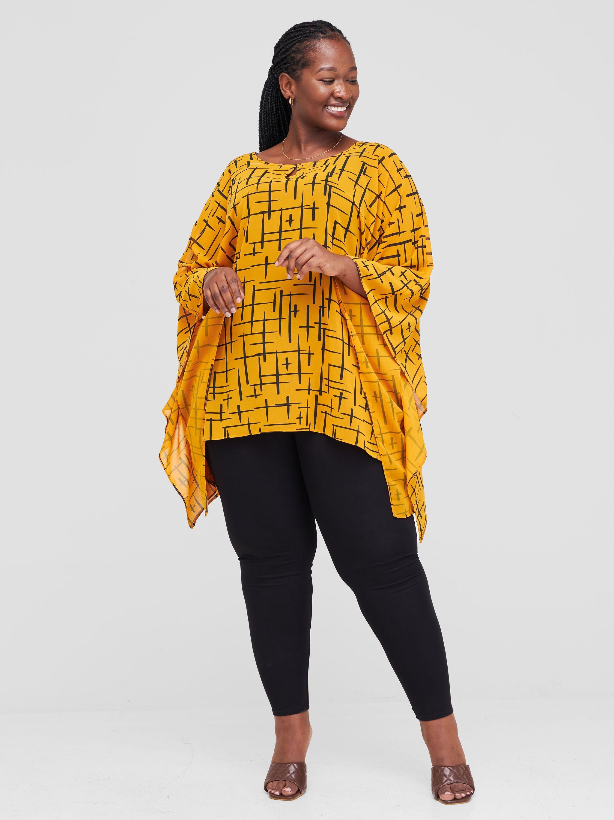 Vivo Sierra Tunic Kaftan Top - Orange / Black Geometric Print