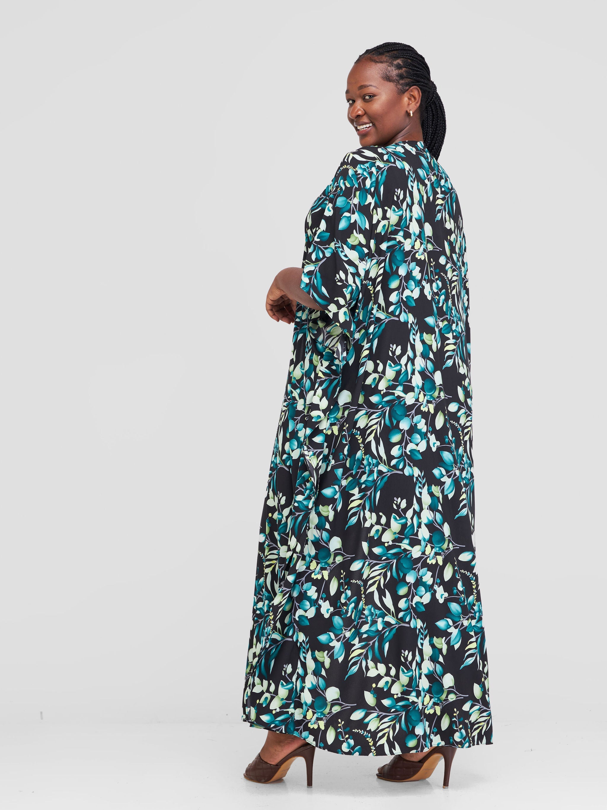 Vivo Maisha Maxi Kimono Cover Up - Teal / Black Floral Print