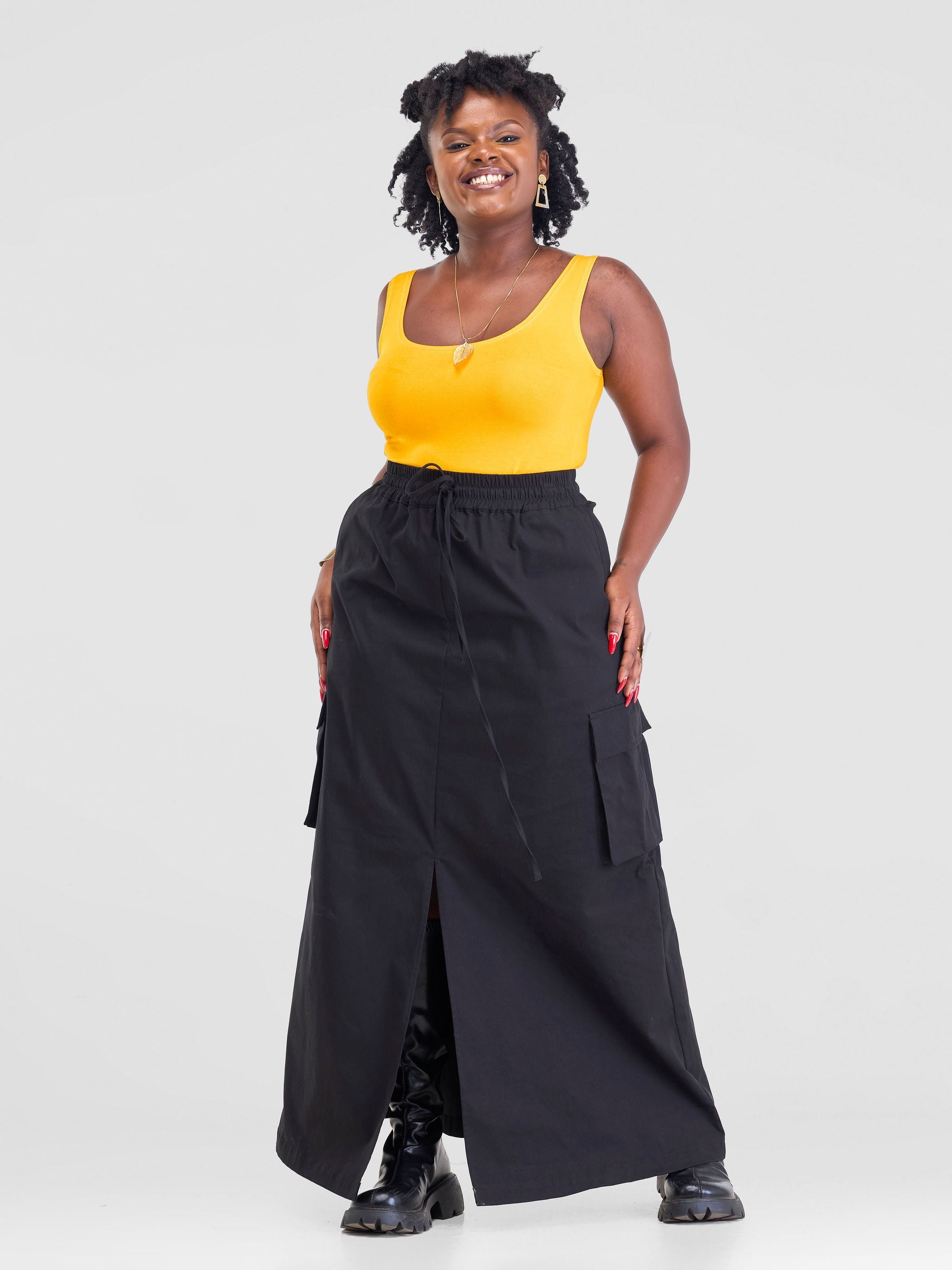 Safari Lira Front Slit Maxi Skirt - Black