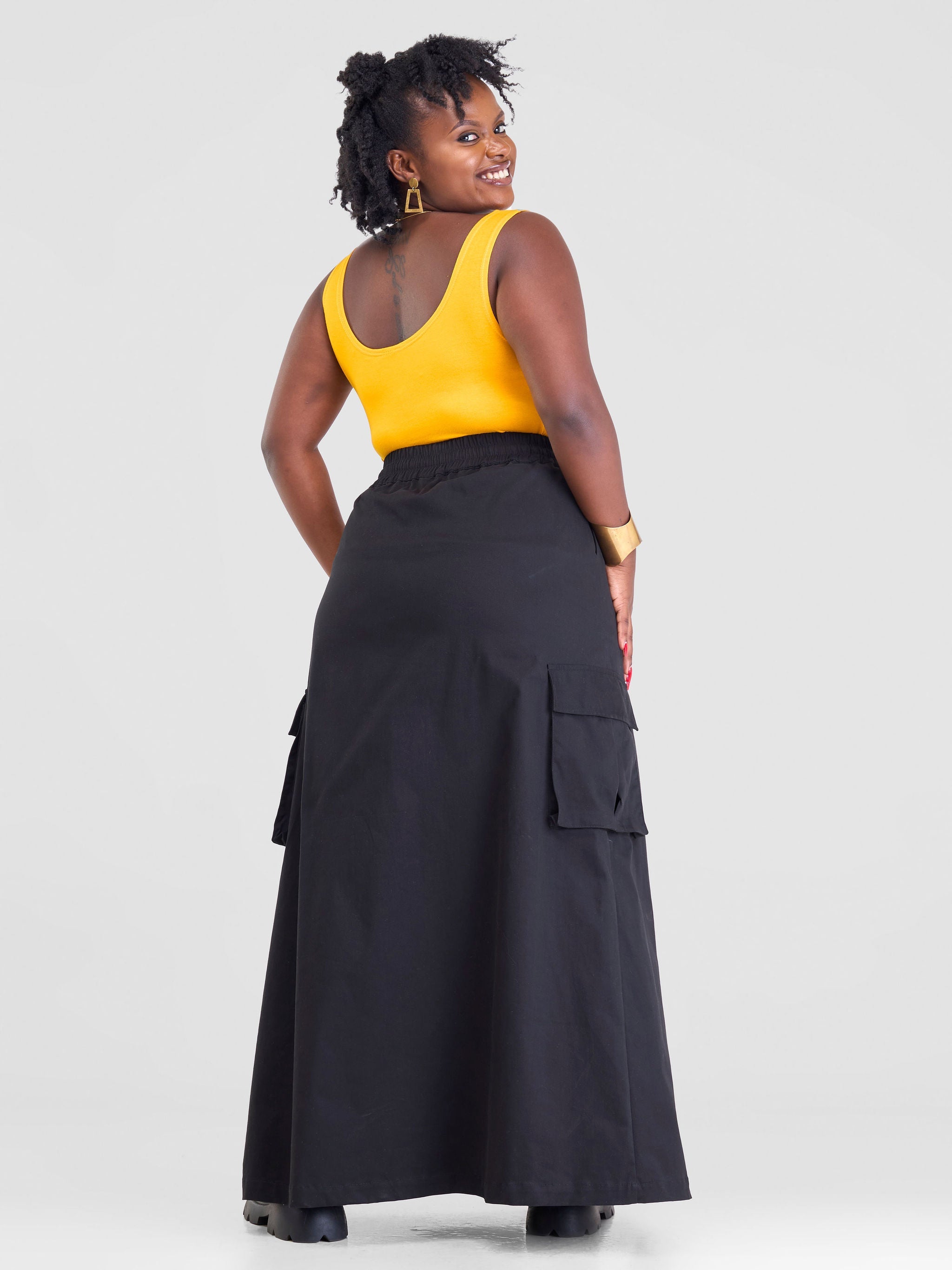 Safari Lira Front Slit Maxi Skirt - Black