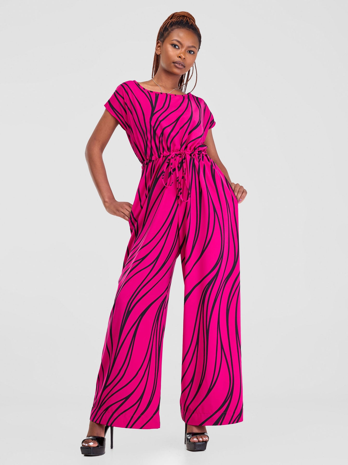 Vivo Sakari Drop Shoulder Jumpsuit - Hot Pink Sari Print