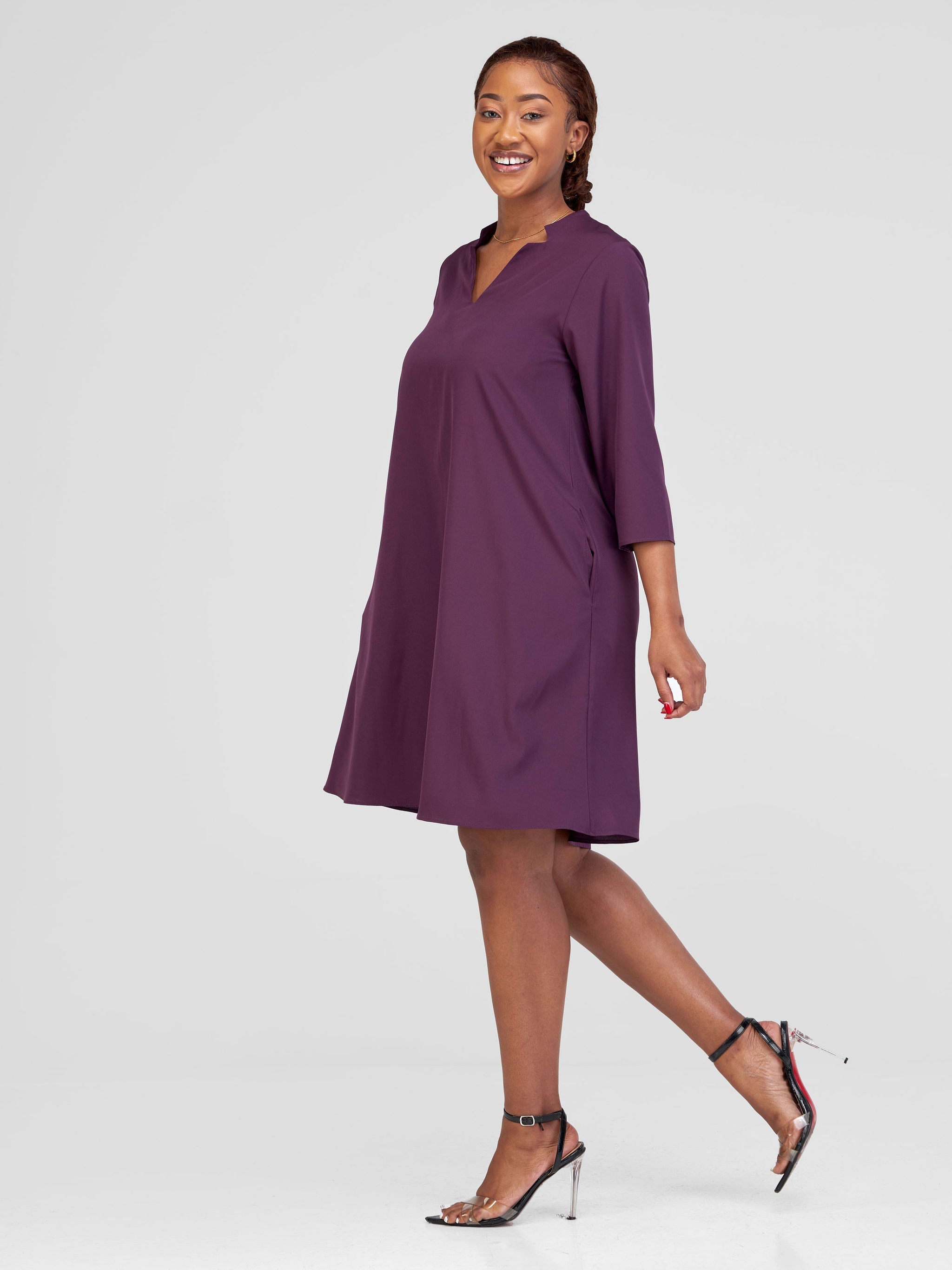 Vivo Pesi Notch Collar Tent Dress - Dark Purple