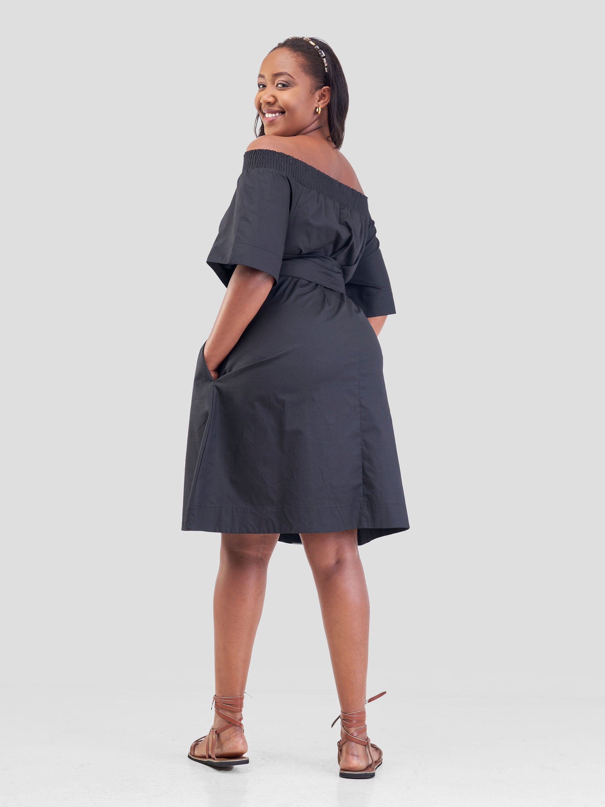 Safari Zene Off Shoulder Dress - Black