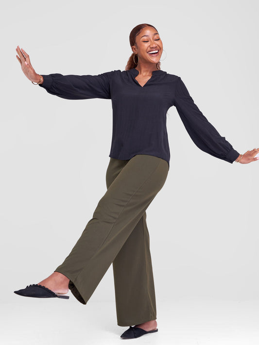 Vivo Laika Long Sleeve Mandarin Top - Black